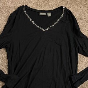 Chico's Black V-Neck Top with Silver Accents